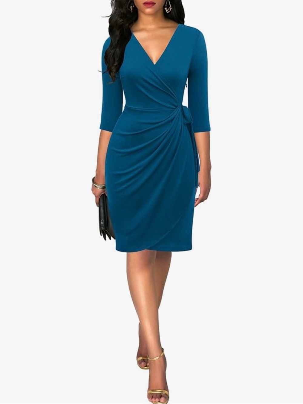 Classic 3/4 sleeve faux-wrap dress L NWOT